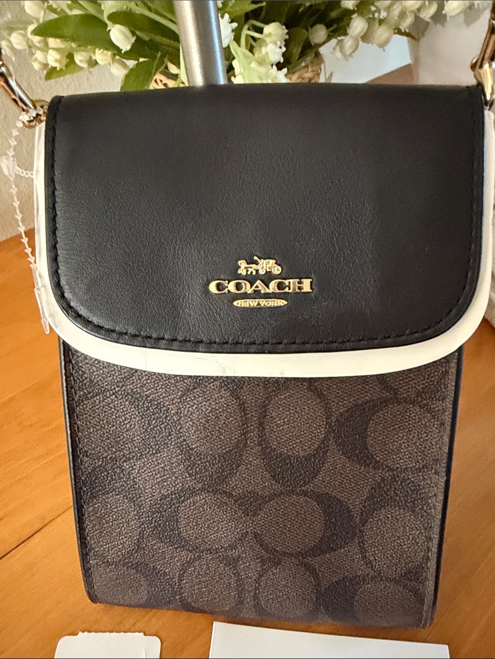 Coach Black Leather & C Pattern Brown Signature Crossbody Phone Pouch - Picture 4 of 16